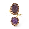Natural Gemstone Oval Open Cuff Ring with Rhinestone RJEW-F134-01G-4