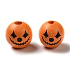 Printed Round Wood European Beads WOOD-M006-04-2