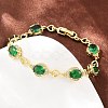 Brass Pave Cubic Zirconia Heart Flower Link Chain Bracelets for Women KK-CBA68DA-13G-04-2