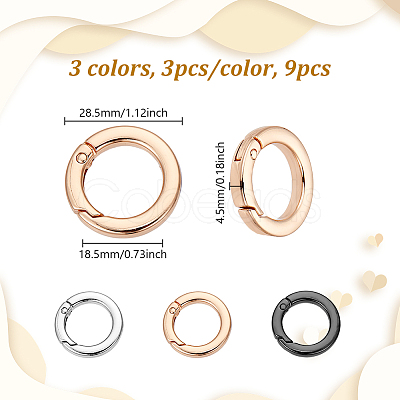 9Pcs 3 Colors Alloy Spring Gate Rings FIND-NB0006-25A-1