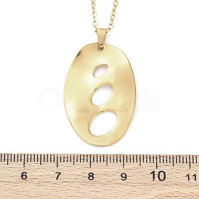 Hollow Textured Oval 304 Stainless Steel Pendant Necklaces NJEW-M096-24G-1