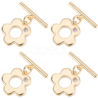 10Pcs Brass Micro Pave Clear Cubic Zirconia Toggle Clasps KK-BBC0025-28-1
