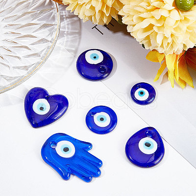 12Pcs 6 Style Handmade Lampwork Evil Eye Pendants LAMP-SC0001-18-1