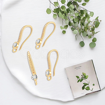 6 Pairs Brass Clear Cubic Zirconia Earring Hooks KK-BBC0027-54-1