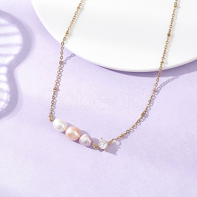 Natural Cultured Freshwater Pearl Potato & Glass Beaded Pendant 304 Stainless Steel Satellite Chain Necklaces for Women NJEW-JN05937-02-1
