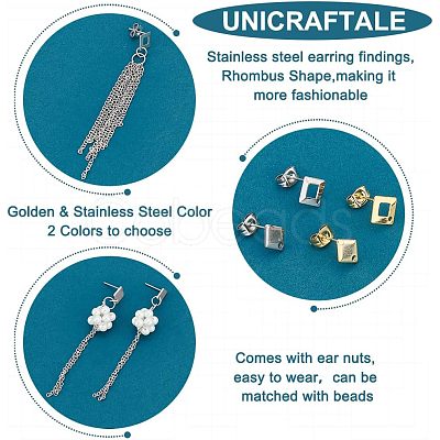 Unicraftale 40Pcs 4 Style 304 & 201 Stainless Steel Stud Earring Findings STAS-UN0038-71-1