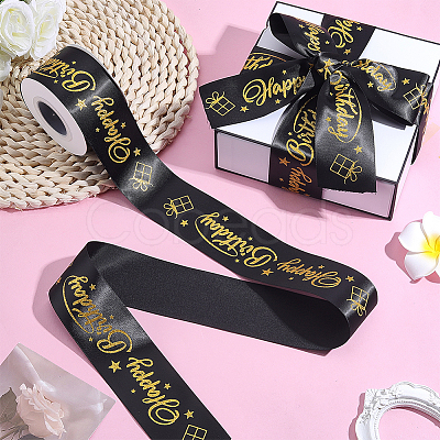 Word Happy Birthday Polyester Ribbons OCOR-WH0082-512-1