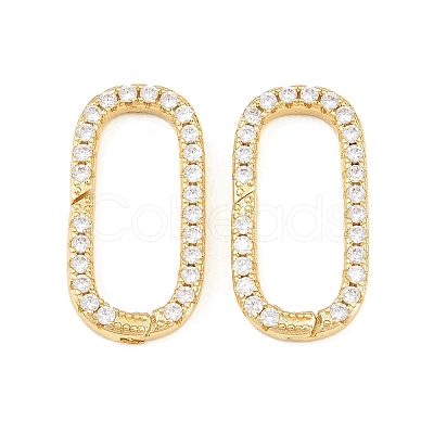 Oval Brass Micro Pave Clear Cubic Zirconia Spring Gate Rings KK-C162-093G-1