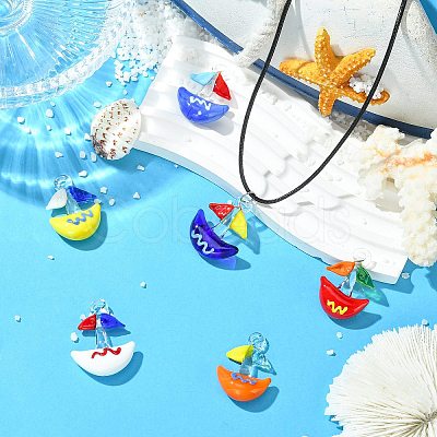 6Pcs 6 Colors Handmade Lampwork Pendants LAMP-CJ0003-03-1
