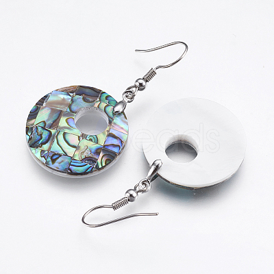 Abalone Shell/Paua Shell Dangle Earrings EJEW-F147-C14-01-1
