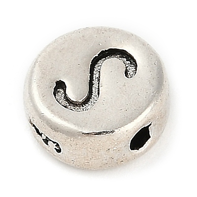 925 Sterling Silver Flat Round with Letter Beads STER-G044-01AS-S-1