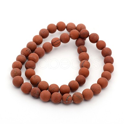 Frosted Grade A Natural Red Jasper Round Bead Strands G-M272-17-8mm-1