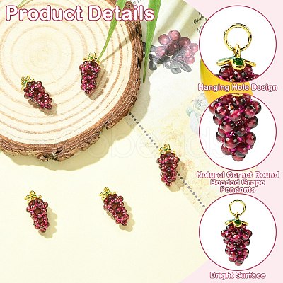 Natural Garnet Round Beaded Grape Pendants G-CJC0007-01-1