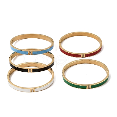 304 Stainless Steel Micro Pave Clear Cubic Zirconia Enamel Hinged Cuff Bangles for Women SA-CBAC920-05G-1