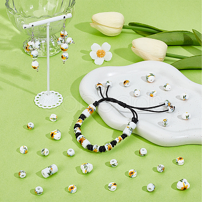 72Pcs 6 Styles Floral Printed Porcelain Beads PORC-PH0001-44-1