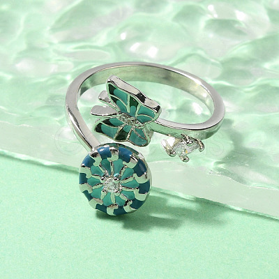Helm & Butterfly Enamel Rotatable Cuff Rings for Women RJEW-R005-09P-1