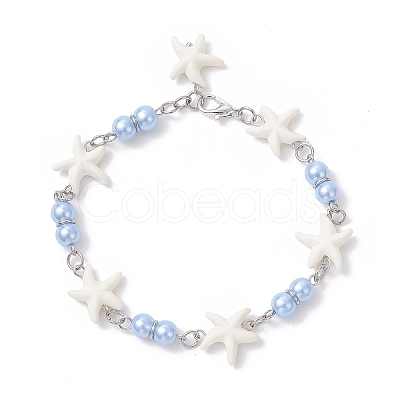 3Pcs Synthetic Turquoise Starfish Link Bracelets for Women BJEW-JB12469-1