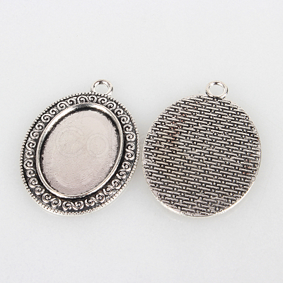 Tibetan Style Alloy Pendant Cabochon Settings X-TIBEP-N003-26AS-1