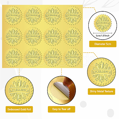 12 Sheets Self Adhesive Gold Foil Embossed Stickers DIY-WH0451-015-1