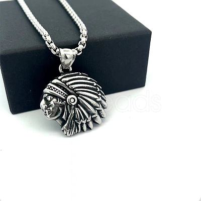 Vintage 304 Stainless Steel Native American Pendant Hip Hop Men's Necklaces ZS3655-1