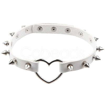 Adjustable Adjustable Gothic PU Leather Alloy Spike Rivet Heart Choker Necklaces for Women NJEW-WH20816-006P-A-1