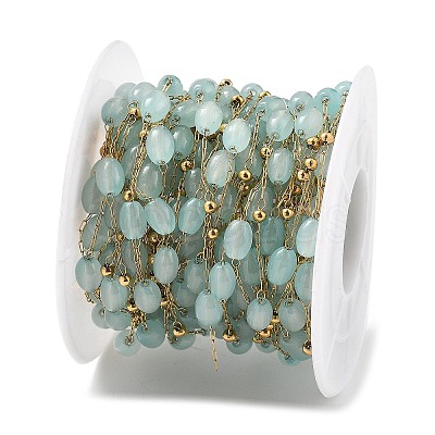 Natural Dyed Jade & 304 Stainless Steel Beads Link Chains CHS-K021-08B-04-1