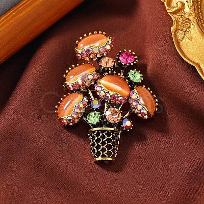 Plant Alloy Rhinestone Lapel Pins for Backpack Clothes JEWB-C052-03AG-02-1