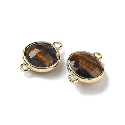 Brass Pave Natural Tiger Eye Faceted Flat Round Connector Charms G-U028-04G-02-1