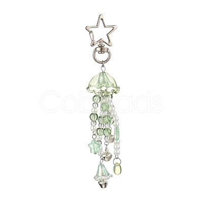 Flower Glass & Plastic Pearl & Alloy Pendant Decorations HJEW-JM03433-1