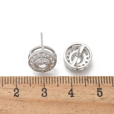 Brass Micro Pave Clear Cubic Zirconia Stud Earrings EJEW-Q015-10P-1