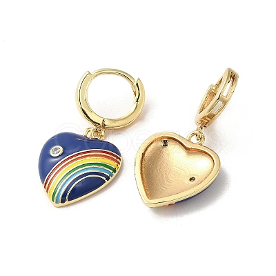 Heart with Rainbow Golden Brass Dangle Hoop Earrings EJEW-L268-042G-04-1