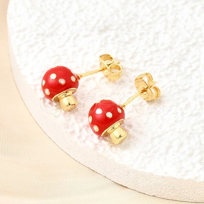 Brass Enamel Stud Earrings EJEW-F372-01B-G-1