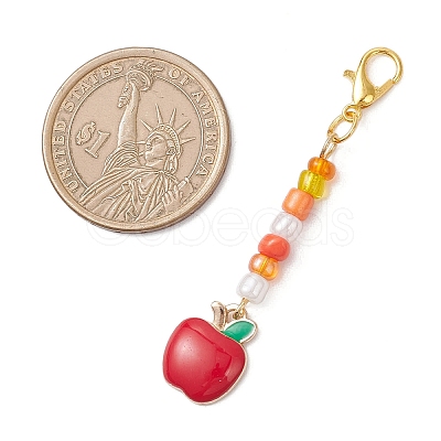 5Pcs 5 Styles Thanksgiving Day Alloy Enamel & Glass Seed Leaf Pumpkin Corn Pendant Decorations HJEW-JM04316-1