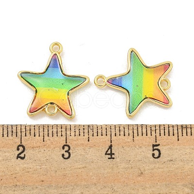 Rack Plating Brass Pave Rainbow Color Resin Connector Charms KK-M290-03A-G-1