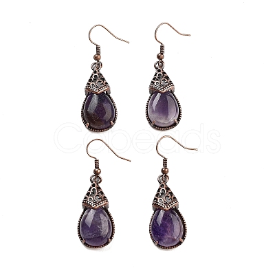 Natural Amethyst Teardrop Dangle Earrings EJEW-B055-01R-21-1