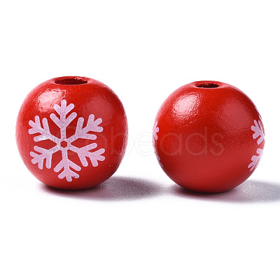Painted Natural Wood European Beads WOOD-S057-039A-1
