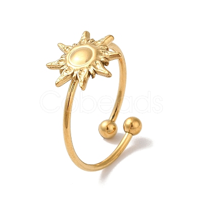 Ion Plating(IP) 304 Stainless Steel Sun Open Cuff Rings for Women RJEW-M167-09D-G-1