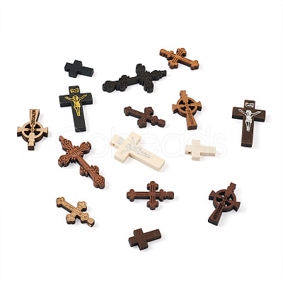 150Pcs 15 Style Wood Pendants WOOD-FW0001-04-1