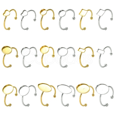 9Pcs 9 Styles Ion Plating(IP) 304 Stainless Steel Open Cuff Ring Components STAS-YW0003-18G-1