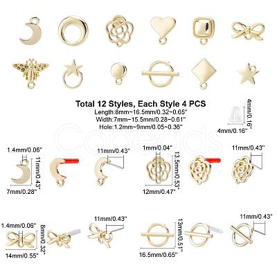48Pcs Heart & Star & Moon & Geometric Alloy Stud Earring Findings PALLOY-PH0001-83LG-1