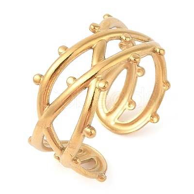 Ion Plating(IP) 304 Stainless Steel Open Cuff Rings for Women LS-RJEW-Z057-10G-01-1