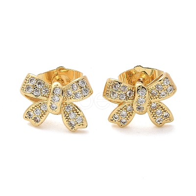Brass Micro Pave Clear Cubic Zirconia Stud Earrings EJEW-D305-18G-1