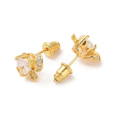 Rack Plating Brass Micro Pave Cubic Zirconia Stud Earrings EJEW-I304-06G-1