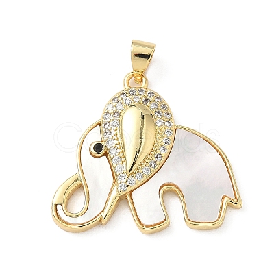 Brass Micro Pave Cubic Zirconia Shell Pendants KK-L239-010G-1