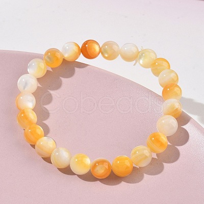 7MM Natural Yellow Shell Round Beaded Stretch Bracelets SH-CBACA76-18C-1