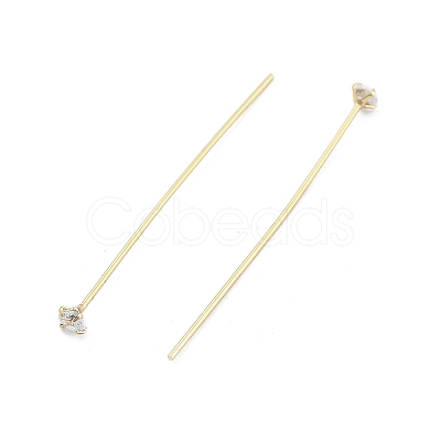 Brass Micro Pave Clear Cubic Zirconia Head Pins KK-M306-09G-02-1