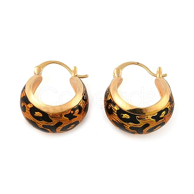 Leopard Print Brass Enamel Hoop Earrings for Women EJEW-U055-11A-G-1