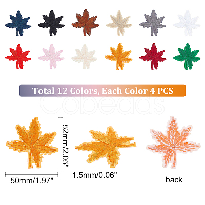 PandaHall Elite 48Pcs 12 Colors Maple Leaf Computerized Embroidery Cloth Iron on/Sew on Patches DIY-PH0009-38-1