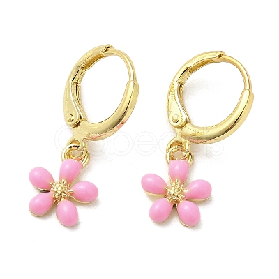 Flower Golden Brass Dangle Leverback Earrings EJEW-L268-009G-02-1