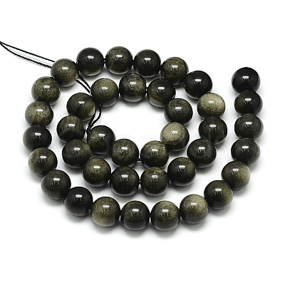 Natural Golden Sheen Obsidian Beads Strands X-G-S150-20-10mm-1